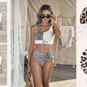 Floerns Leopard Bikini Buckle Front 2 Pc Swimsuit